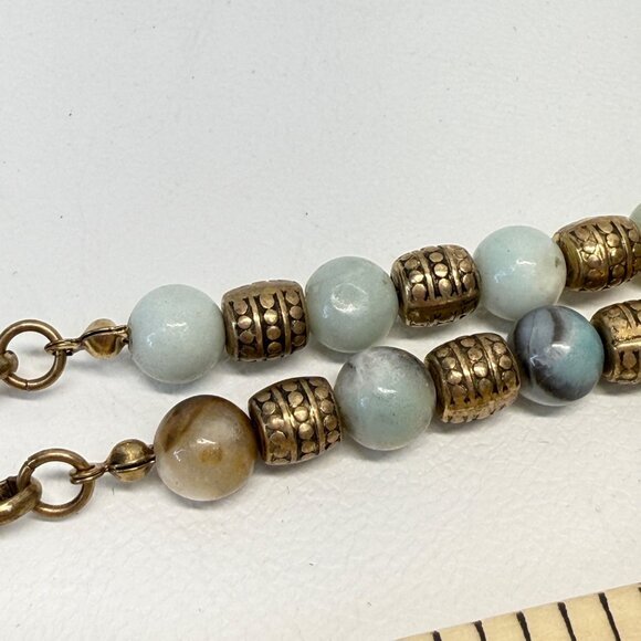 Tassel Pendant Necklace Stone Beads Brassy Gold Tone Long Length Adjustable - Picture 10 of 10